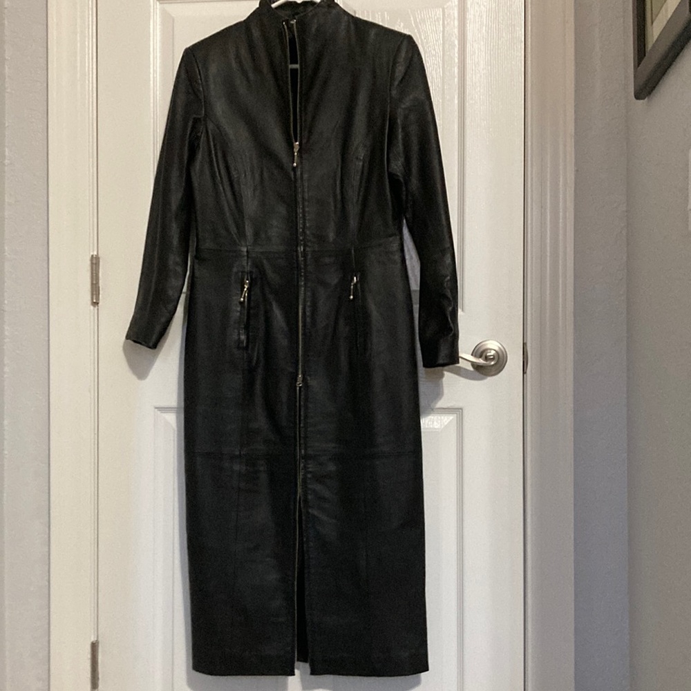 VTG black leather dress in fair to good condition